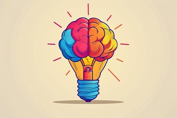 Wall Mural - bright brain light bulb with glowing rays creative and innovative modern concept digital illustratio