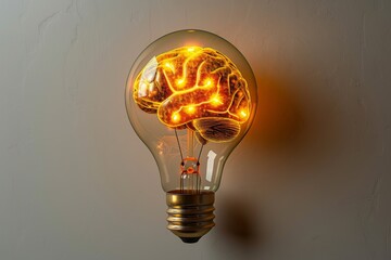 Wall Mural - bright brain light bulb with glowing rays creative and innovative modern concept digital illustratio