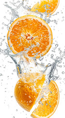 Canvas Print - Floating isolated whole tangerine with water splash, on white background