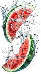 Wall Mural - Floating isolated whole watermelon with water splash