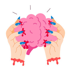 Poster - A flat style sticker of brain control 

