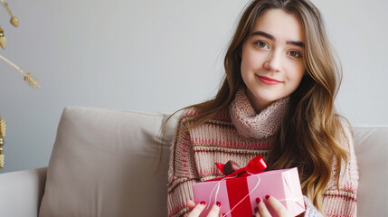 Sticker - Cute Girl holding gift boxes and chocolates, festival look