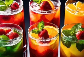 Wall Mural - vibrant close fresh fruit infused beverages showcasing bright colors refreshing ingredients glass presentation, drink, infusion, refreshment, citrus