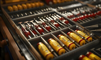 Wall Mural - Close up of a tool box drawer full of screwdrivers.