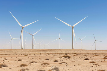 Wind turbines in a desert landscape