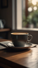 Wall Mural - Cup of coffee on table on vertical background 11.