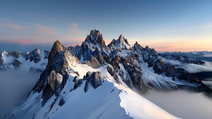 Wall Mural - A dramatic mountain landscape with jagged peaks and deep valleys, bathed in the golden light of sunset