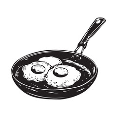 Wall Mural - Fried egg in a frying pan. Flat vector illustration isolated on white background 