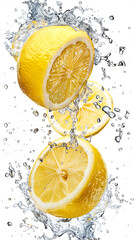 Canvas Print - Floating isolated whole lemon with water splash