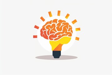 Wall Mural - Light bulb brain idea icon in orange and yellow colors representing creativity intellect and bright ideas in a fun modern style.