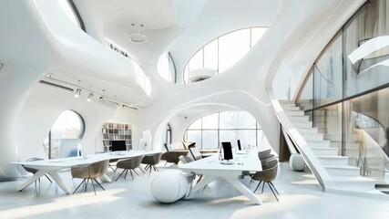 Poster - Futuristic office white interior design