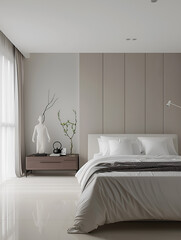 Wall Mural - there is a bed with a white comforter and a vase with flowers