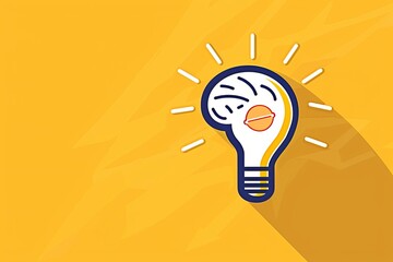 Sticker - Yellow light bulb with brain illustration on a vibrant background symbolizing creativity intellect and bright ideas in a modern abstract style.