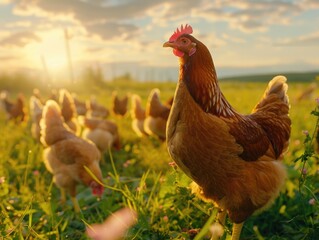 Wall Mural - Chickens in grass