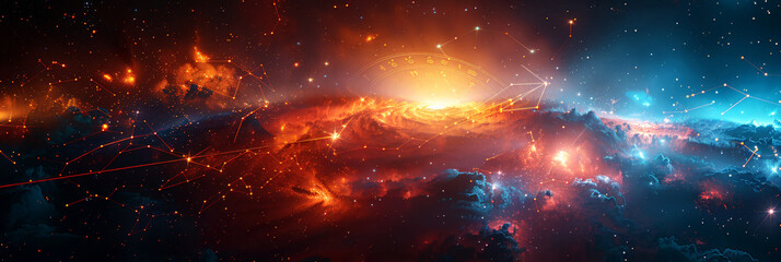 Canvas Print - abstract depiction of the universe with galaxies, constellations, and celestial bodies glowing in vi