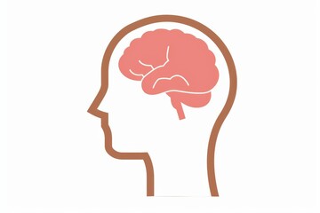 Sticker - Outline of human head with brain icon in red colors symbolizing creativity intellect and innovative thinking in a modern minimalist style.