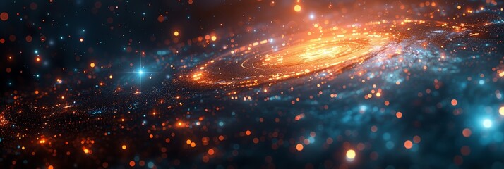 Wall Mural - abstract depiction of a galaxy with glowing orange and blue lights, resembling a starry night in spa