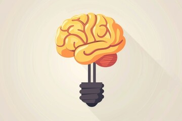 Wall Mural - a retro style brain light bulb illustration with sunburst background symbolizing creative thinking a
