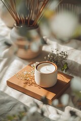 Wall Mural - Wooden Tray with White Candle