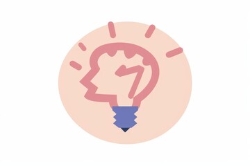 Poster - Pink brain lightbulb silhouette minimalistic creativity concept idea generation abstract thinking modern art flat design bright colors