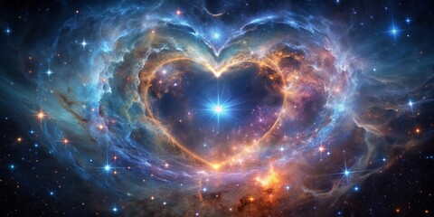 Wall Mural - celestial heart-shaped nebula with pulsing surface surrounded by twinkling stars, space, nebula, hea
