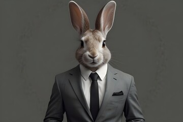 Sticker - Portrait of a rabbit wearing a professional business suit on a white background, transparent png, generative