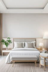 Wall Mural - Elegant hotel room with stylish furniture, natural colors and neutral lighting. Hotel interiors decor composition.