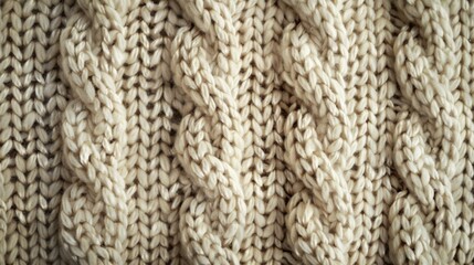 Beige woolen knitting fabric texture background. Knit backdrop. Warm winter sweater or scarf, knitwear