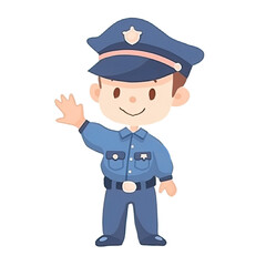 Sticker - An illustration of a boy police officer smiling while standing