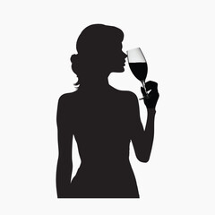 Wall Mural - Silhouette woman drinking wine