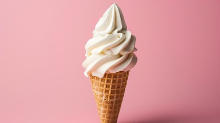 Wall Mural - vanilla soft serve ice cream cone on colored background description for image 1: a close-up of a van