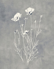 Wall Mural - White Ink Drawing of Wild Flowers