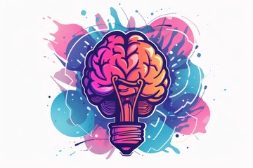 Sticker - Colorful brain lightbulb with paint splashes creative thinking and innovation vector illustration bright colors mental inspiration