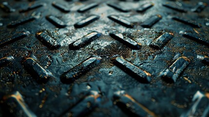 Wall Mural - Close-up of a Blue Metal Surface with Diamond-Shaped Patterns and Golden Specks