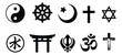 © Kim - set of symbols of religions, Islam, Christian, Buddhist, Hindu, etc.