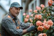 © Analogue - Serene Moment of a Dedicated Gardener Pruning Rose Bushes