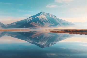 Wall Mural - Mountain Peak Reflection in Still Water - Illustration