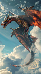 Wall Mural - there is a dragon flying through the air with a sky background