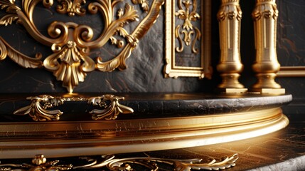 Wall Mural - A gold and black marble table with gold trim