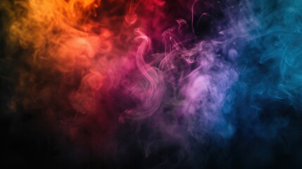 Wall Mural - Vibrant and colorful smoke swirls against a black background, creating a mesmerizing and abstract visual effect.