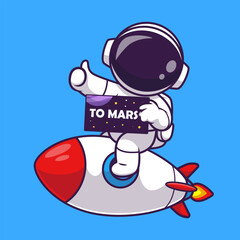Wall Mural - cute astronaut riding rocket to mars cartoon vector icon illustration science technology icon concep