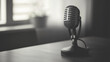 © Sawoon - black-and-white retro microphone podcast studio minimal workspace monochrome recording setup professional audio production background banner copy space influencer youtuber recording ad