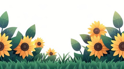 Sticker - Delightful scene of vibrant sunflowers against a clean white background, radiating joy and warmth in every petal.