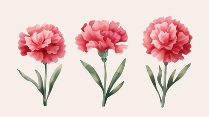 Wall Mural - Vibrant red carnations in a beautiful watercolor style, perfect for enhancing cards, stickers, and more with floral charm.