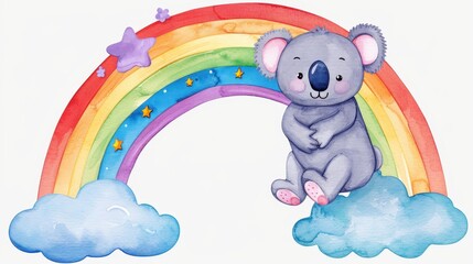 Canvas Print - A whimsical koala on a vibrant rainbow, perfect for brightening up any space and delighting kids or anyone young at heart.