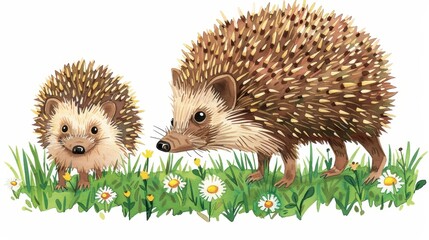 Canvas Print - This charming watercolor of cute hedgehogs adds a delightful touch, ideal for brightening up your home or craft projects.