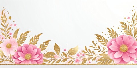 gold theme floral border with pink lining and white sp background