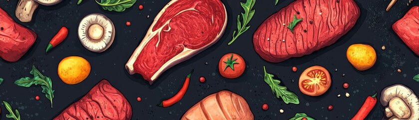 Wall Mural - Succulent Steak Garnished with Fresh Rosemary and Sea Salt - Gourmet Dining Concept