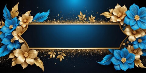 blue space for text with black theme floral border and background