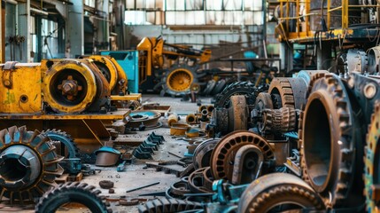 Wall Mural - A catalog of construction machinery parts displayed in a workshop